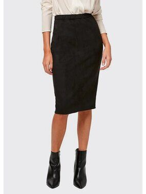 NEW $108 ASTARS Charlize Vegan Black Suede Pencil Slit Skirt Minimalist, Small